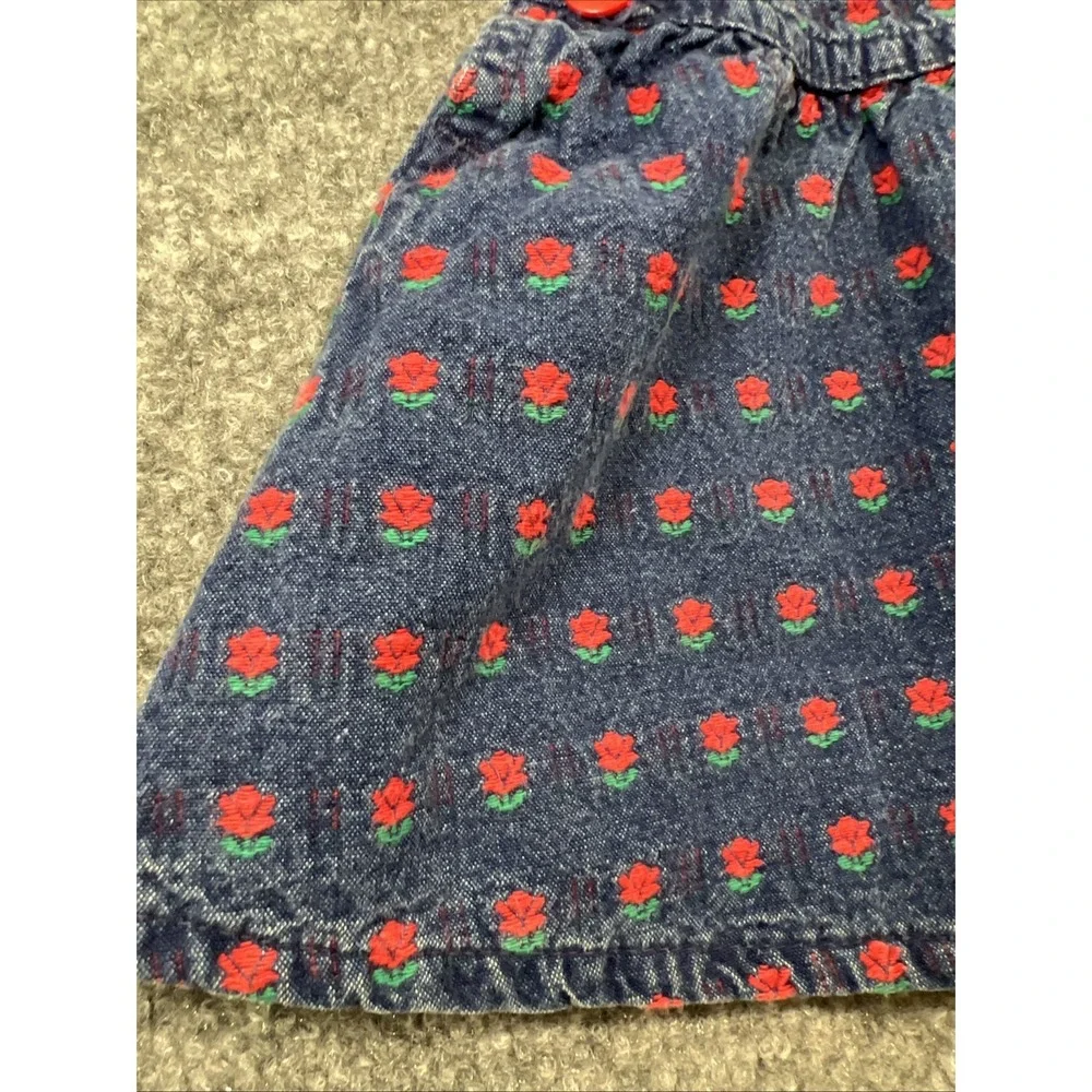 Rare Vintage OshKosh B'Gosh Floral Rose Denim Jumper Dress 18M Made in USA